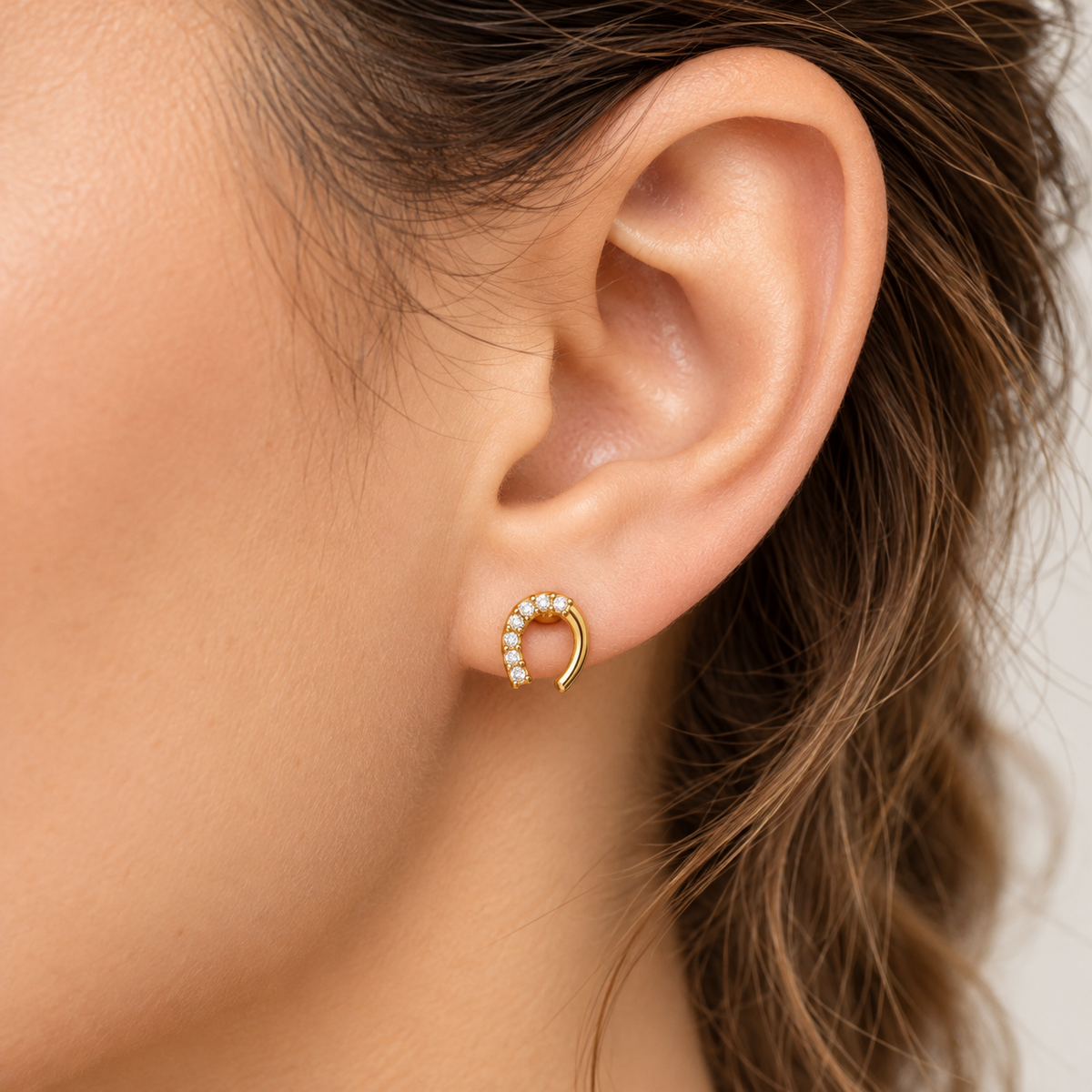 Horseshoe Stud, gold horseshoe stud earrings with crystals