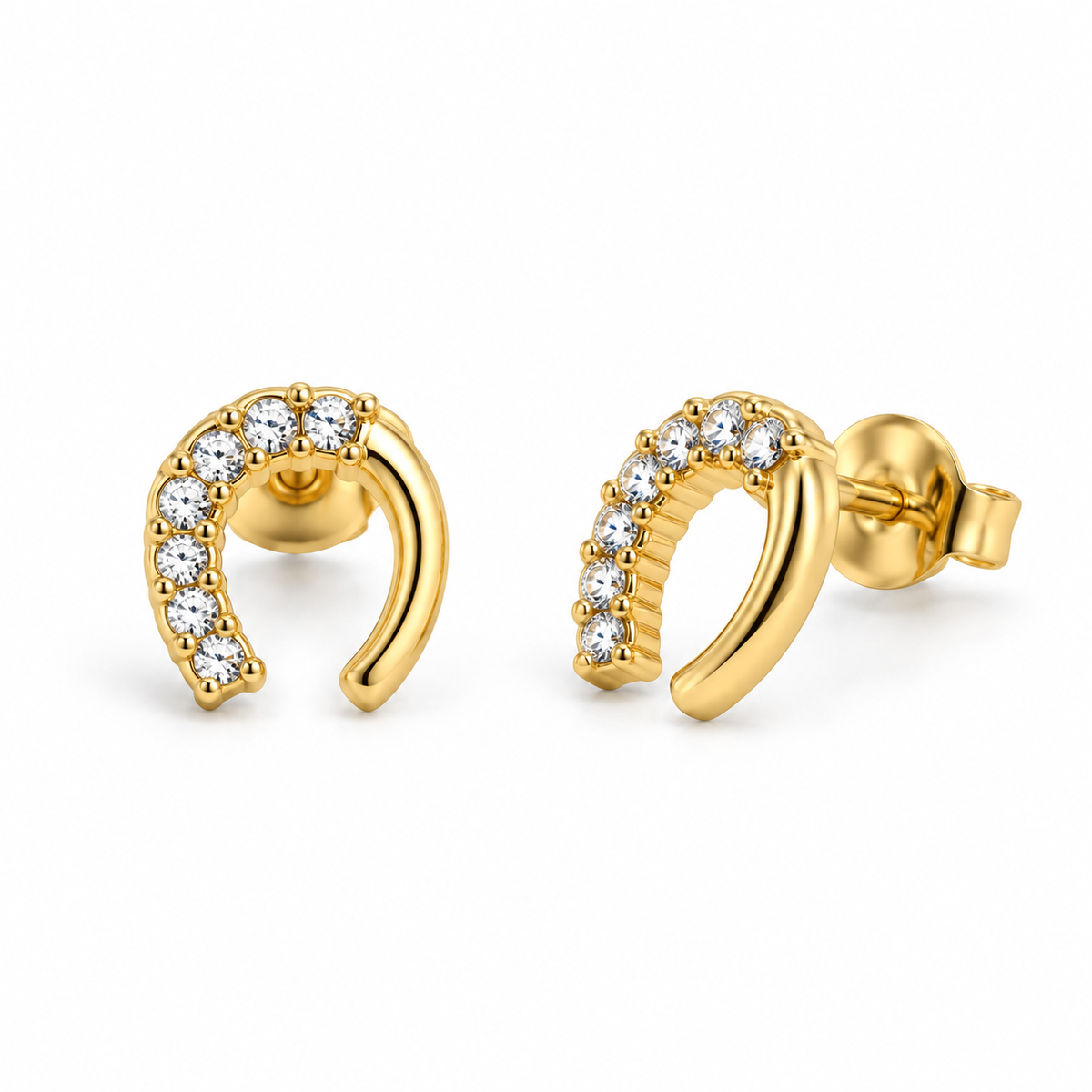 Horseshoe Stud, gold horseshoe stud earrings with crystals – view 3