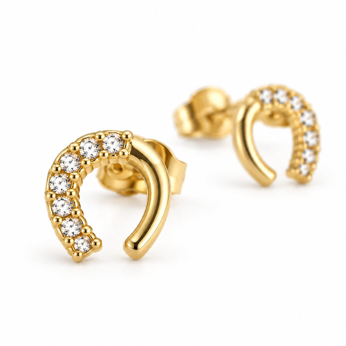 Horseshoe Stud, gold horseshoe stud earrings with crystals – view 2