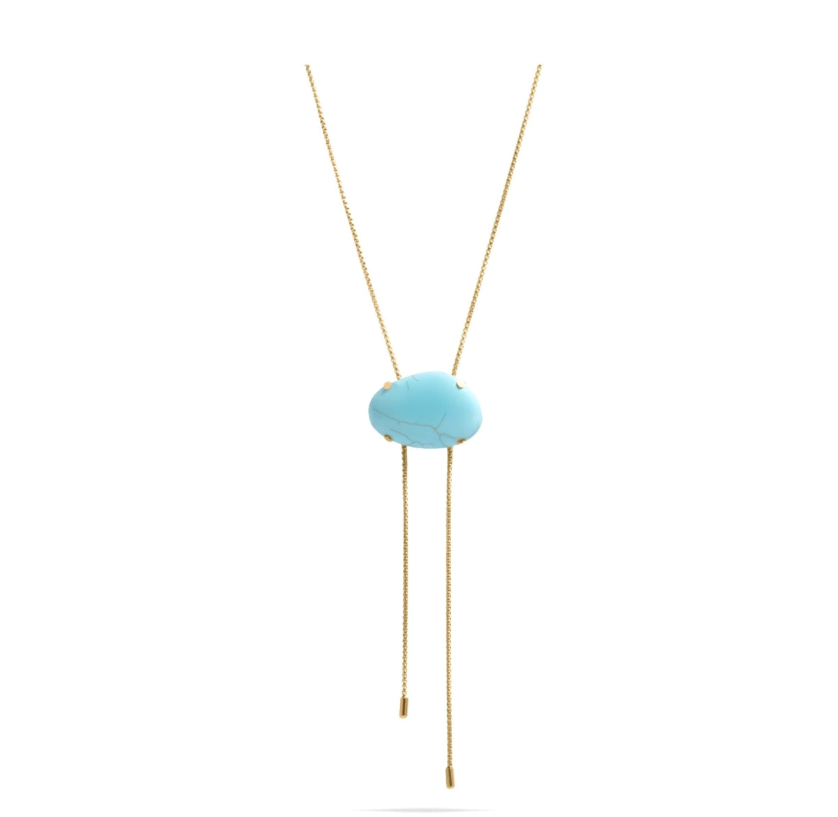 Taos Necklace, gold bolo necklace with turquoise-toned stone – view 3